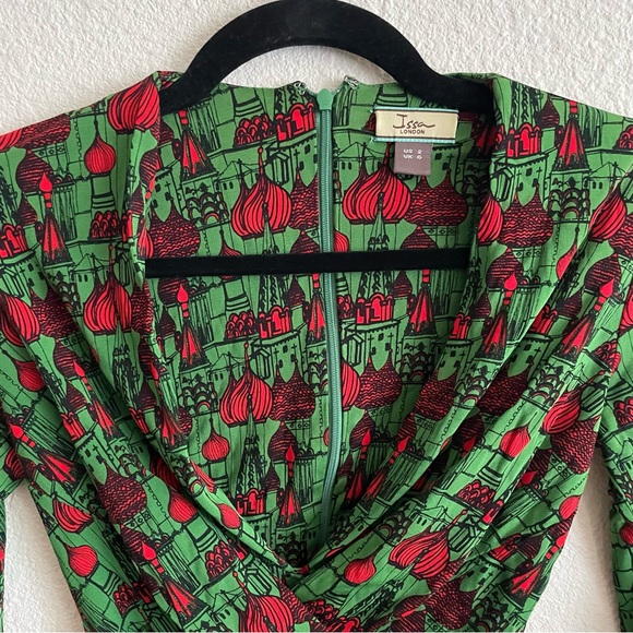 Issa London Green Red Print Dress Size 2 - Picture 2 of 9